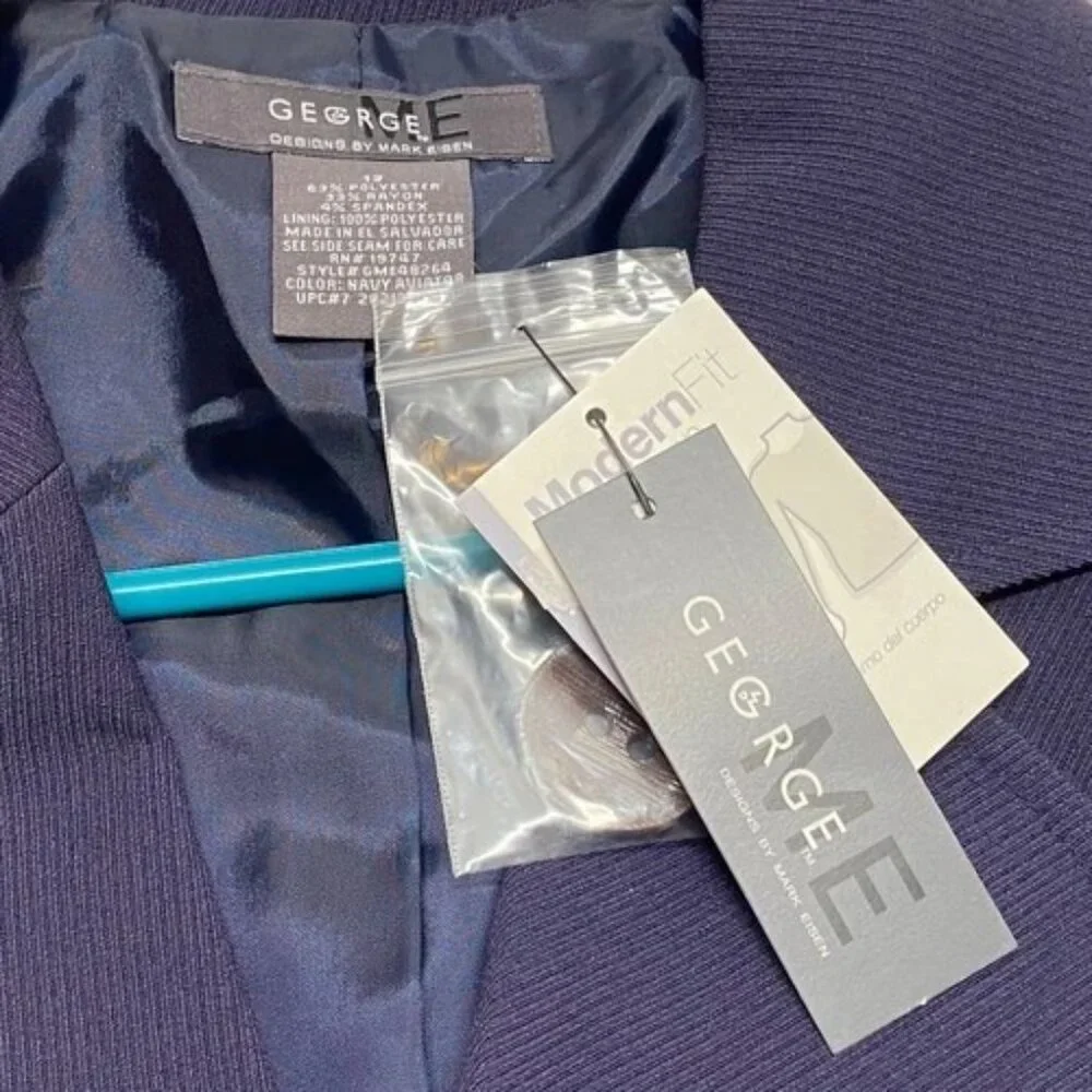 George Blazer Women's 12 Navy Relaxed Modern Fit 4 Button Career Suit Jacket NWT